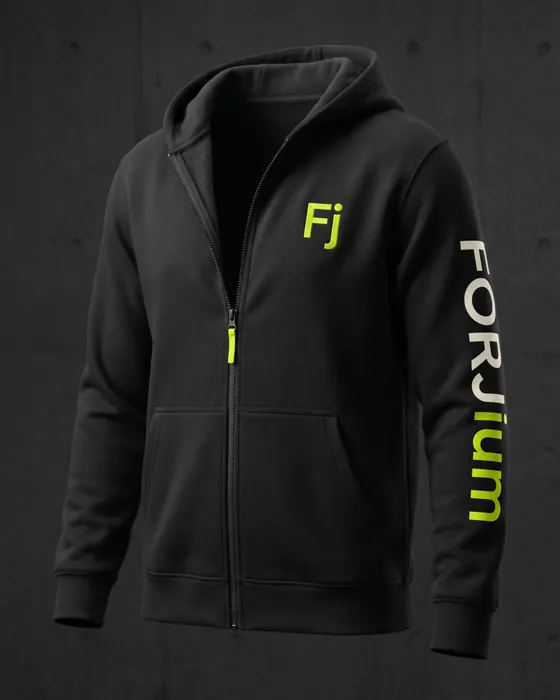 Sudadera con cremallera Forjium sobre fondo de estudio