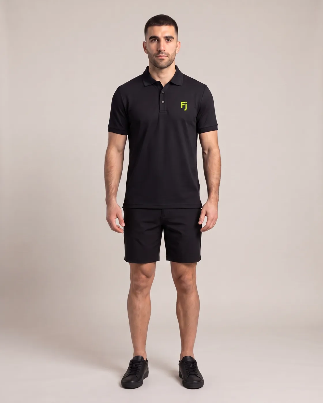 Forjium tech polo in a studio photograph