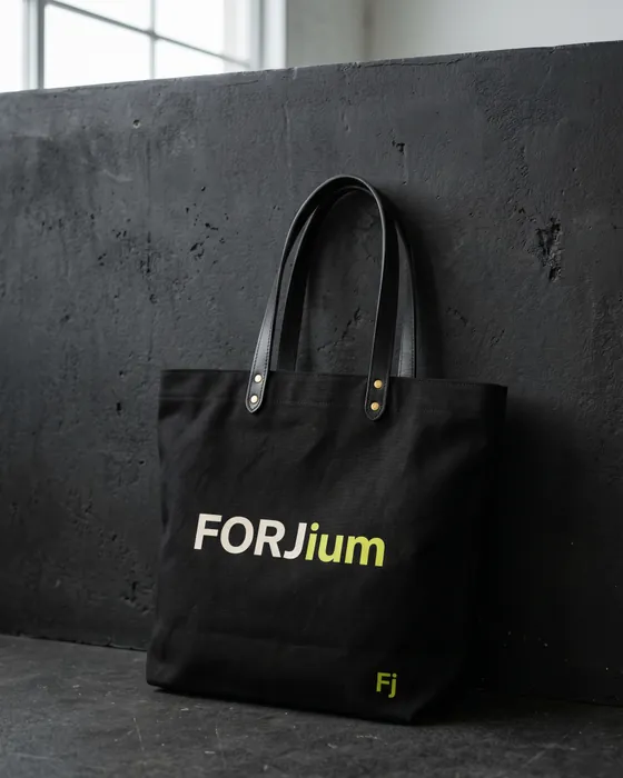 Bolsa tote de lona Forjium sobre fondo de estudio